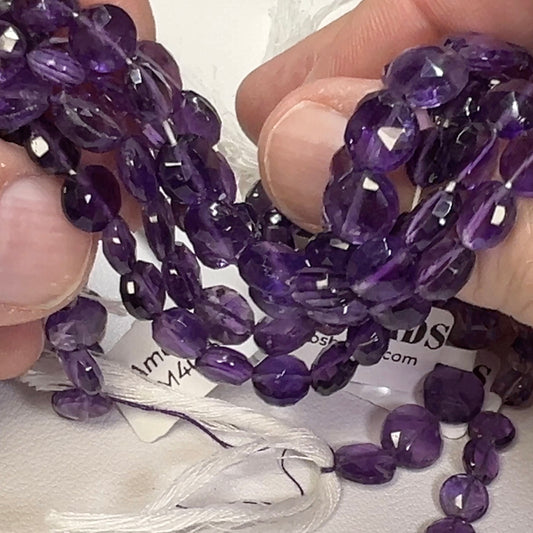 Amethyst Faceted Coin Beads 10" Strands