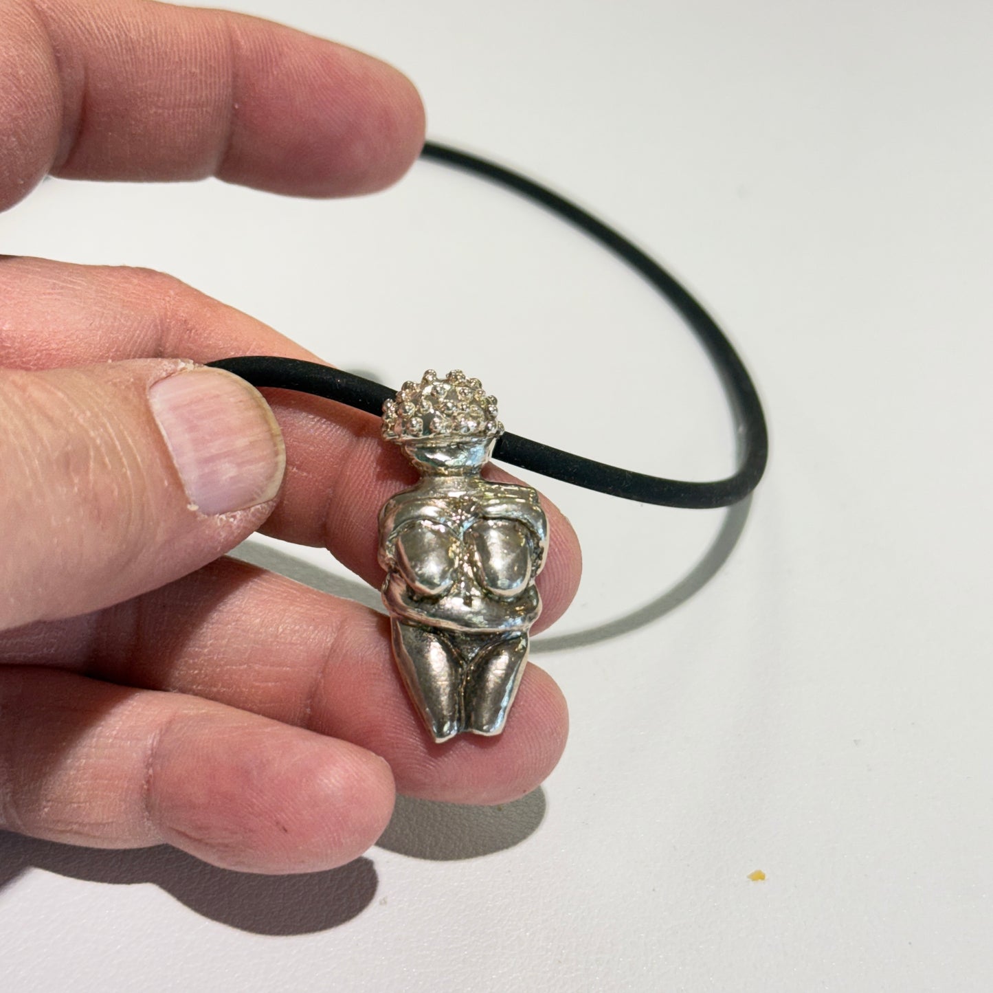 Crown Goddess "Venus of Willendorf" Sterling silver and rubber. 16"