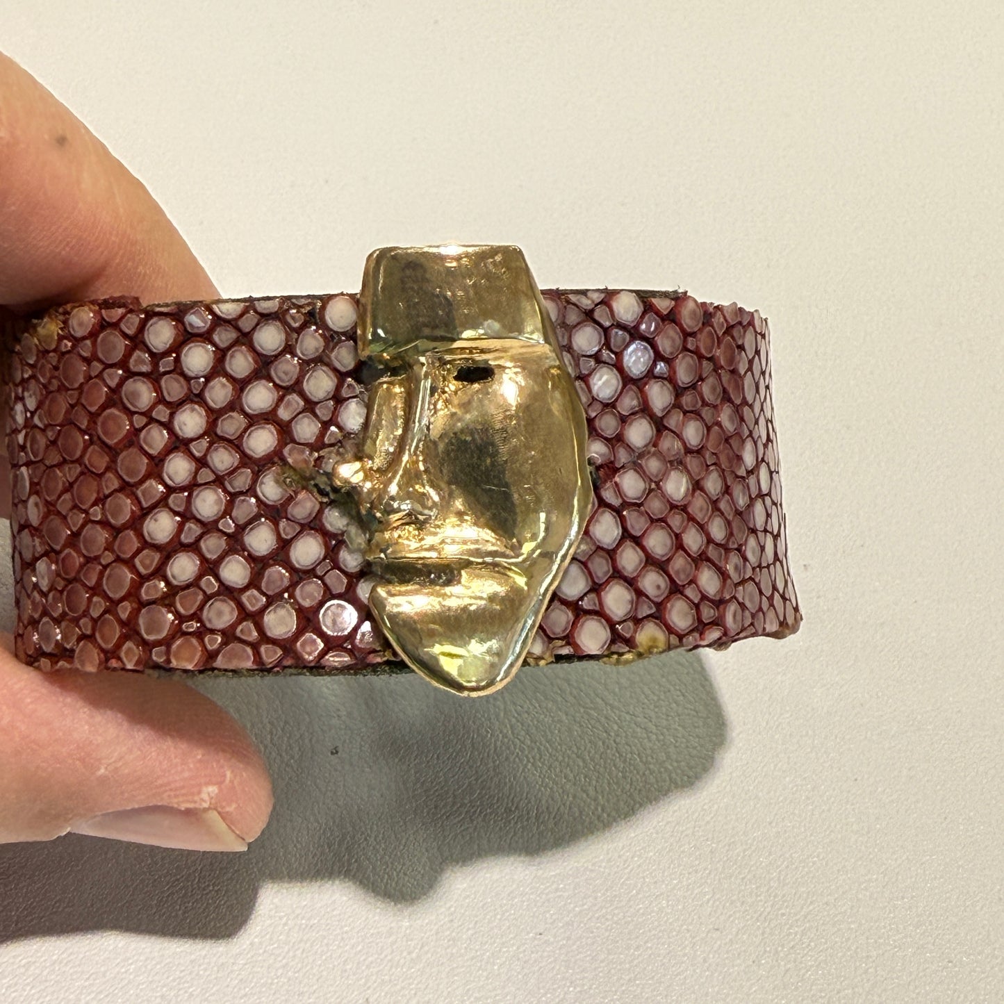 Peruvian Guardian Bronze Mask Bracelet in Stingray!