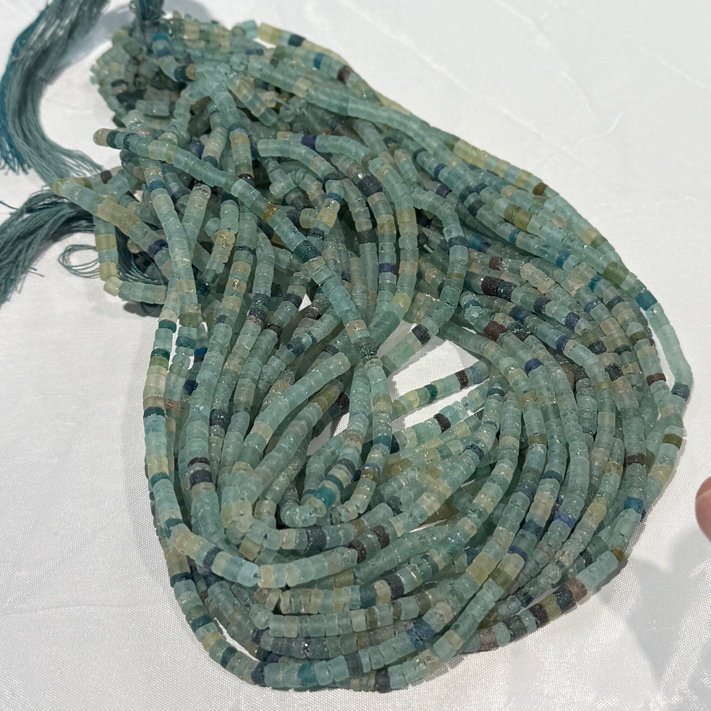 Roman Glass Heishi Cut 3mm from the Khyber Pass 16" strands