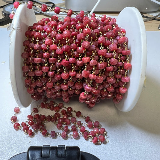 Faceted ruby beads wire turned on Vermeil Chain