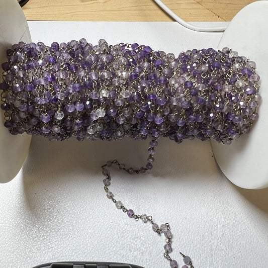 Amethyst 3mm on Silver finish wire Spool #11