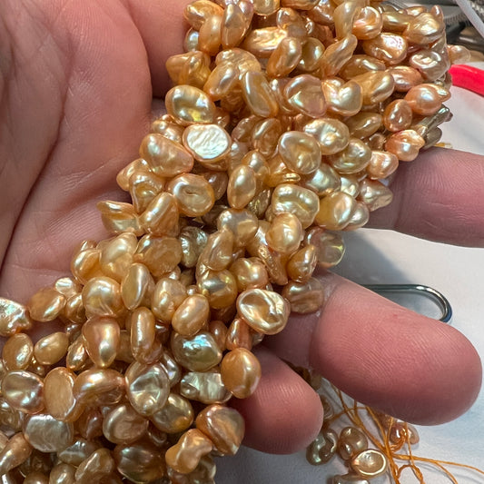 Keshi, Corn Flake Pearls 16" Golden color!