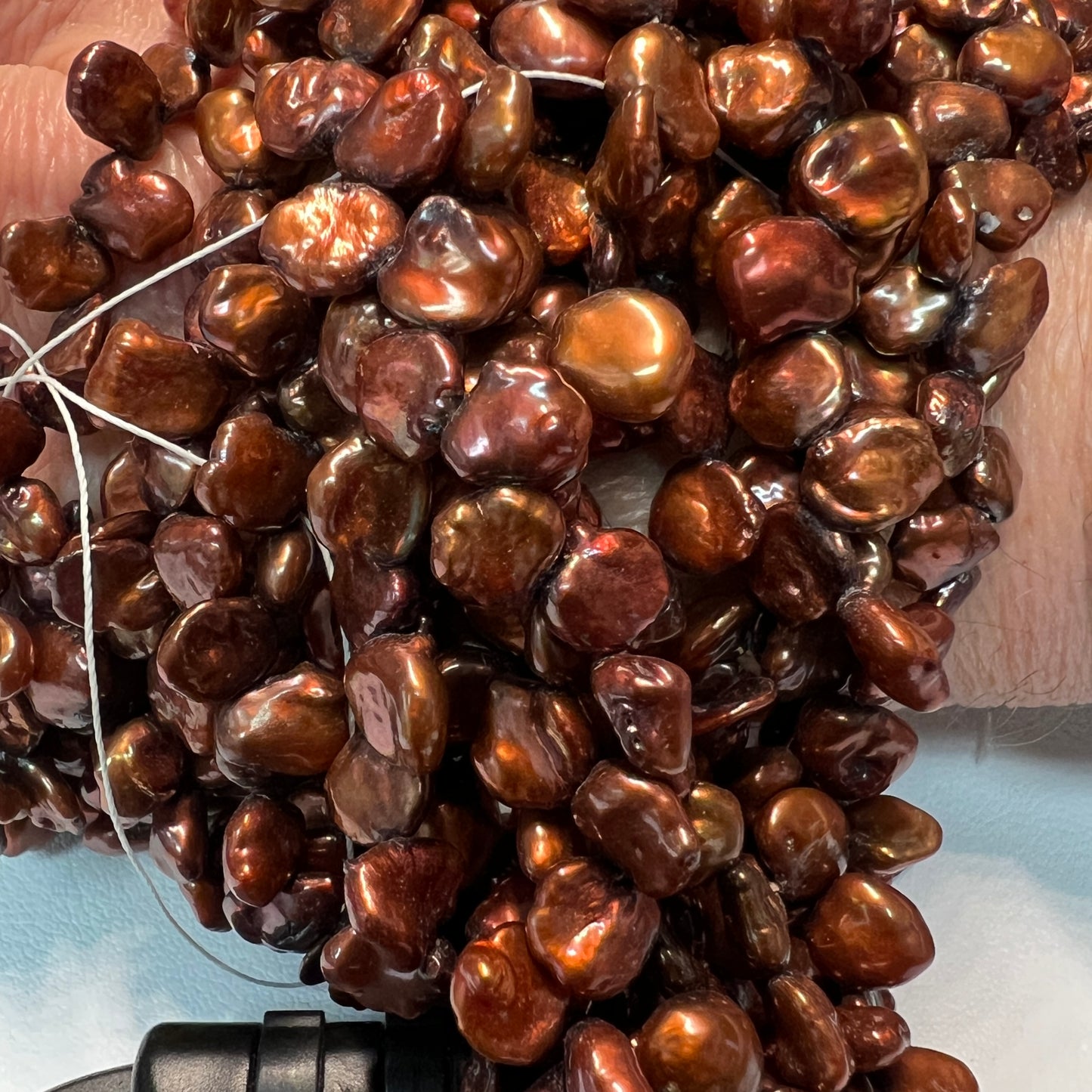 Keshi, Corn Flake Pearls 16" Chocolate color!