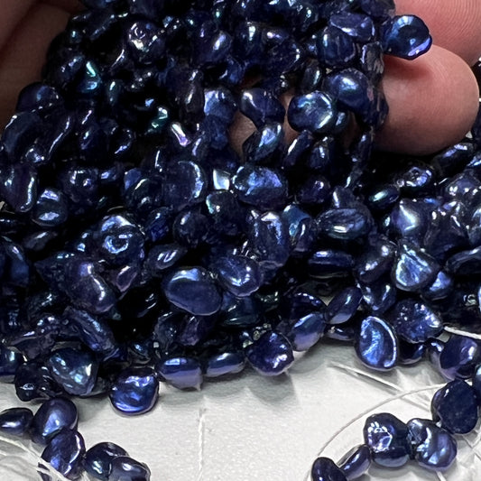 Keshi, Corn Flake Pearls 16" Electric Blue color!