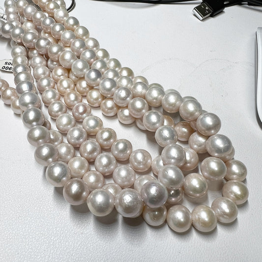 White with Silver tone Edison Pearls 10-12mm roundish Great Luster 16"