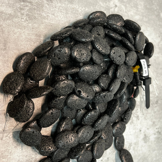 18x25mm Black Lava Puff Oval beads 7"